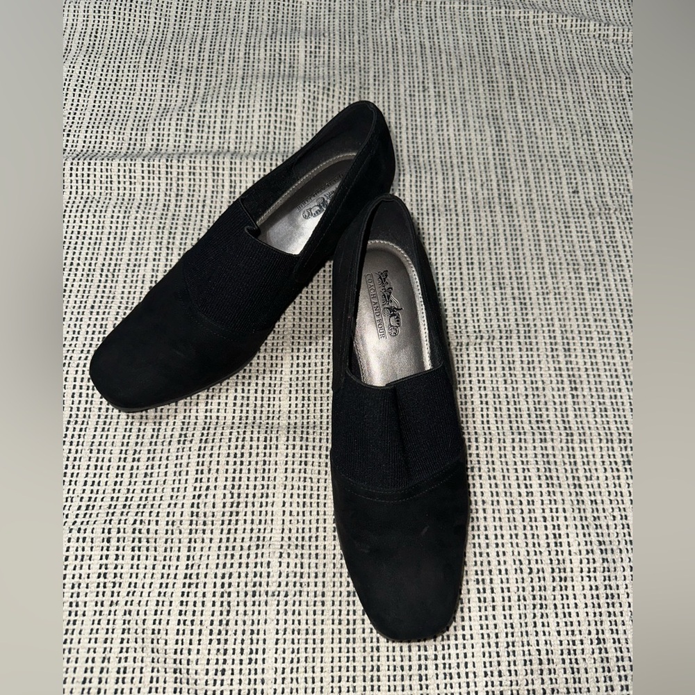 Coach and Four Black Fabric/Faux Suede Wagers‎ Sz 7.5